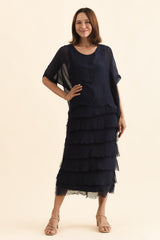 Britt Navy Silk Layer Dress