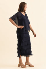 Britt Navy Silk Layer Dress