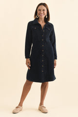 Bronwyn Navy Corduroy Button Dress