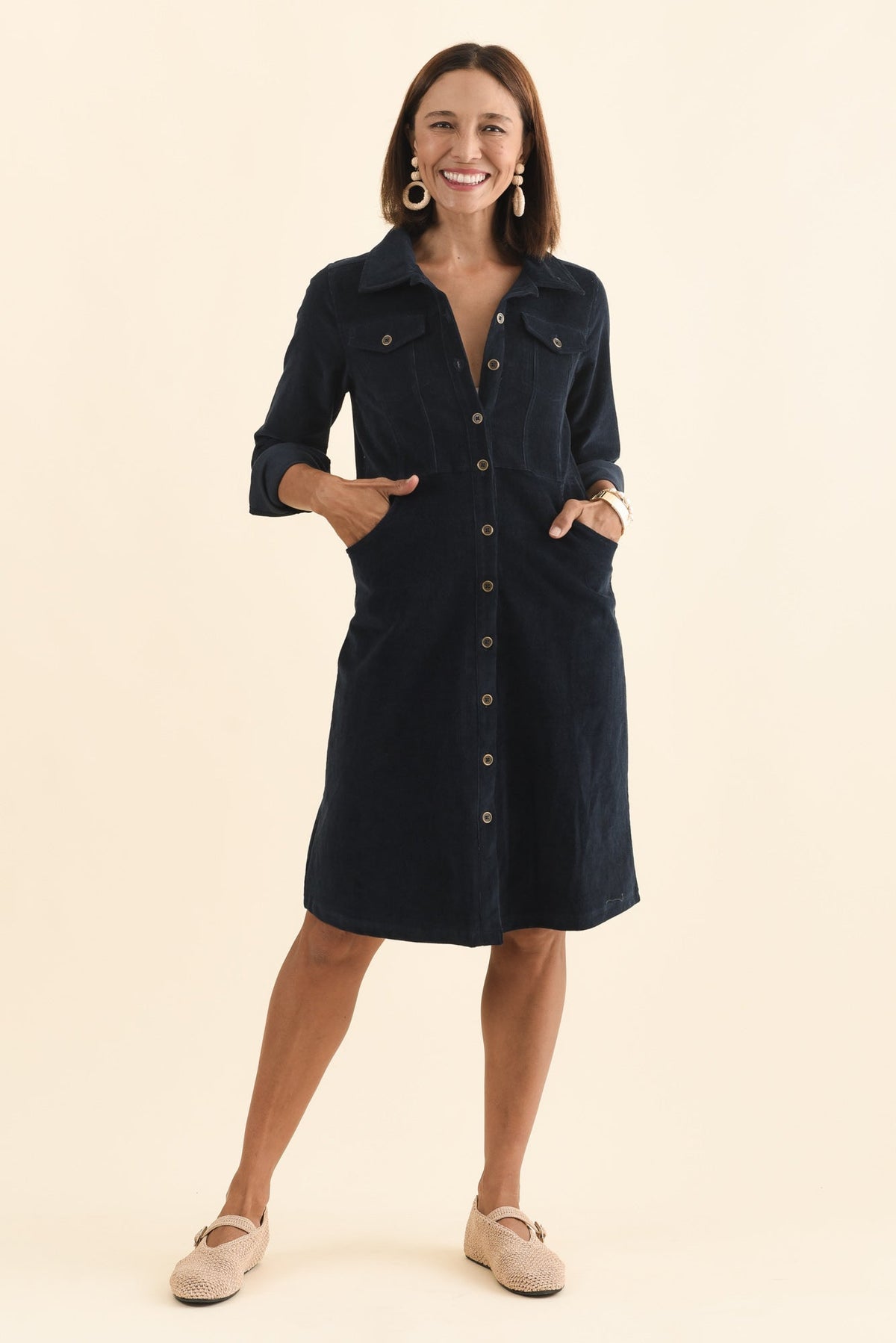 Bronwyn Navy Corduroy Button Dress