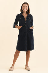 Bronwyn Navy Corduroy Button Dress