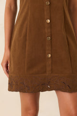 In Fine Detail Brown Corduroy Embroidered Mini Dress