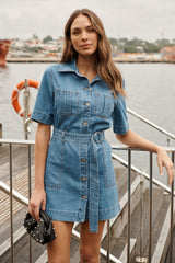 Amoret Shirt Dress in Mid Blue Denim