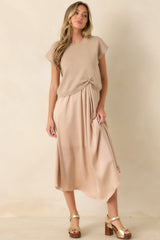 Easy Confidence Champagne Knit & Satin Sleeveless Midi Dress