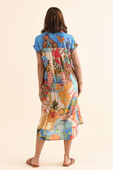 Chiya Blue Fruity Pocket Shirt Dress