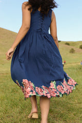 Clarissa Dress in Midnight with Red Flowers