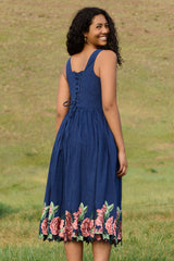 Clarissa Dress in Midnight with Red Flowers