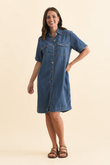Cora Blue Denim Shirt Dress