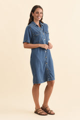 Cora Blue Denim Shirt Dress