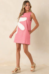 Instant Joy Red Gingham Cotton Appliqué Mini Shift Dress