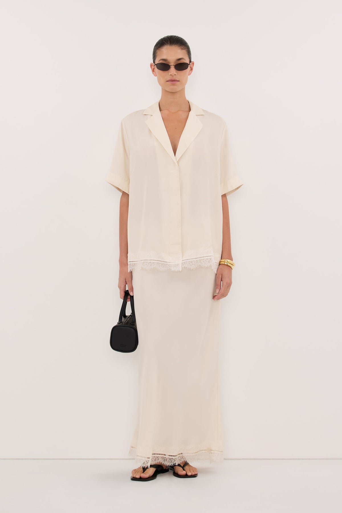 ANDREA SANDSTONE CUPRO LACE MIDI SKIRT