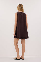 ANNABEL BURNT CHOC SLEEVELESS V NECK MINI DRESS