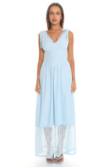 Cloud Dancer Tie-Strap Maxi Dress Light Blue