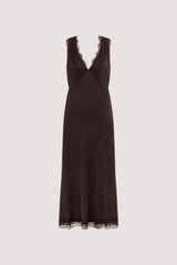 ANDREA PLUM CHOC CUPRO MIDI DRESS