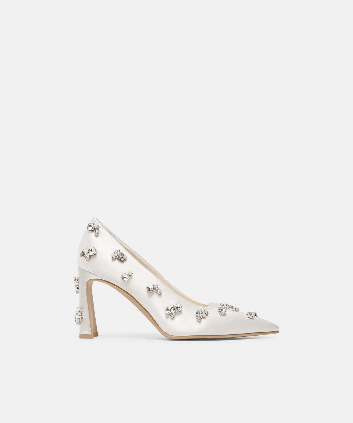 KAYNA RHINESTONE HEELS WHITE SATIN