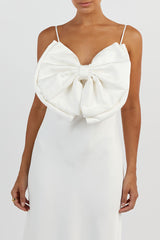 AISLE WHITE FRONT BOW MIDI DRESS