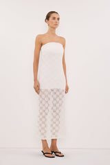 AGNES WHITE STRAPLESS CROCHET MAXI DRESS