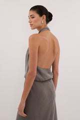 ADELE STEEL GREY CUPRO MIDI DRESS