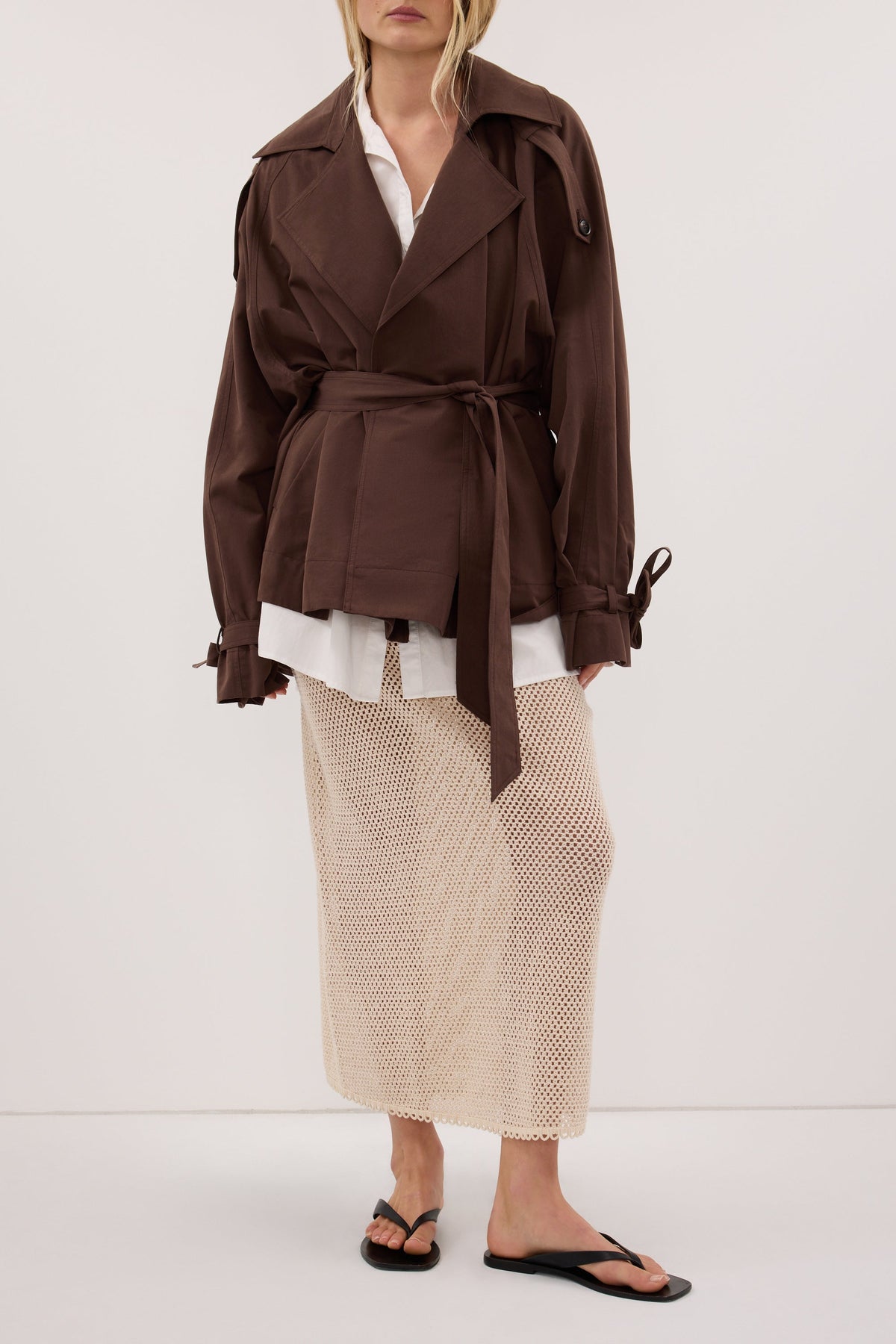 ANNE NATURAL OPEN KNIT MIDI SKIRT