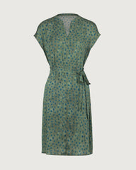 19 Momme Belted Silk A Line Dress in Verdant Dots
