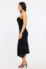 Black Bodycon Dress Strapless Burnout