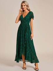 ever ELISE|Pleated V-Neck Lace Formal Evening Dress