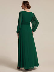 Chiffon Puff Sleeve A-Line Evening Dress