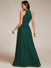 ever EVERLAINE|Halter Neck Pleated Glittery Formal Evening Dress with Empire Waist