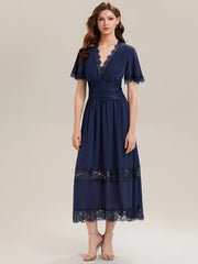 Cut-Out Detail Chiffon Ruffle Sleeve Wedding Guest Dress