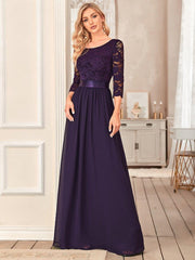 ever FAUN|Lace Chiffon Maxi Evening Dress with Half Sleeve