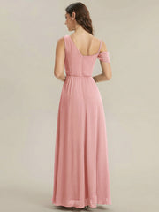 ever ERIKA|Thigh-High Slit Chiffon Dropped shoulders Bridesmaid Dress