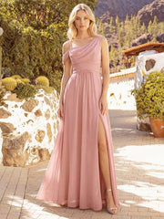 ever ERIKA|Thigh-High Slit Chiffon Dropped shoulders Bridesmaid Dress