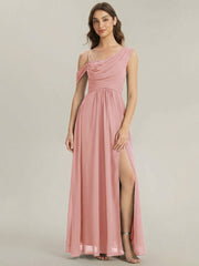 ever ERIKA|Thigh-High Slit Chiffon Dropped shoulders Bridesmaid Dress