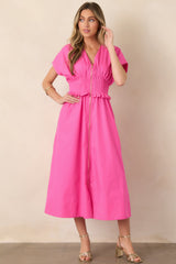 Let It Be Easy Fuchsia Smocked Waist Zip Maxi Dress