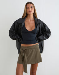 Grecia Tie Mini Skirt in Cupro Khaki