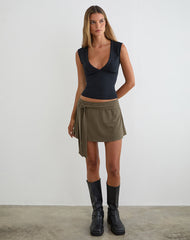 Grecia Tie Mini Skirt in Cupro Khaki
