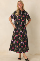 Consider Me Charmed Black Multi Floral Cotton Maxi Skirt