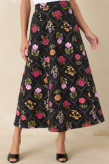 Consider Me Charmed Black Multi Floral Cotton Maxi Skirt