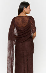 Angelina Maxi Dress ~ Chocolate Luxe Satin With Lace