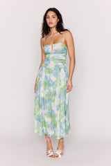 Carrie Green Watercolour Floral Mesh Strappy Maxi Dress