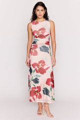 Arabella Red Floral Mesh Sleeveless Midi Dress