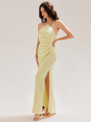 ever ELYS|Satin Halter Backless Maxi Mermaid Bridesmaid Dress