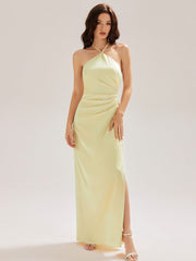 ever ELYS|Satin Halter Backless Maxi Mermaid Bridesmaid Dress