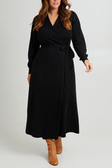 Cotton Cashmere Wrap Dress - Black