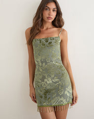 Noreen Backless Mini Dress in Burn Out Mesh Olive