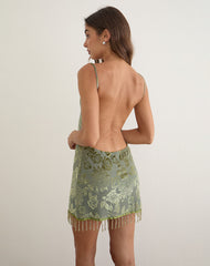 Noreen Backless Mini Dress in Burn Out Mesh Olive