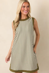 On the Roster Olive & Ivory Striped Shift Mini Dress
