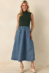 That's More Like It Hunter Green & Light Blue Stripe Sweater Midi Dress