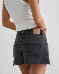 Ripped Raw Hem Denim Mini Skirt in Vintage Black