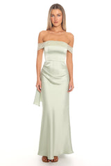 Solemn Vow Off-Shoulder Satin Gown Sage